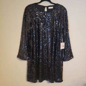 LC Lauren Conrad Black Sequin Mini Dress Long Sleeve XXL Party Cocktail NWT